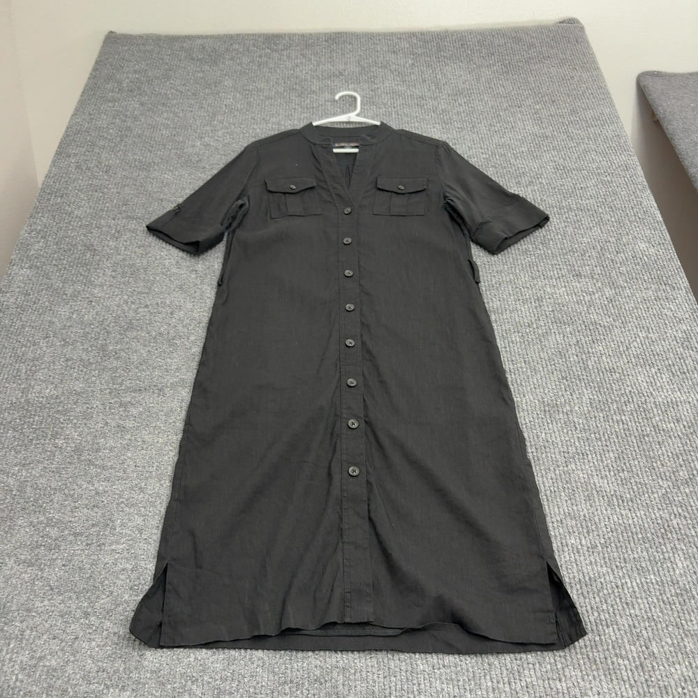 Brooks Brothers Shirt Dress Women 8 Black Linen Blend Button Front Safari Style
